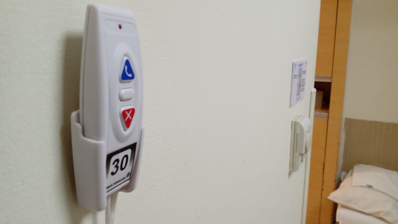 Call button near hospital beds