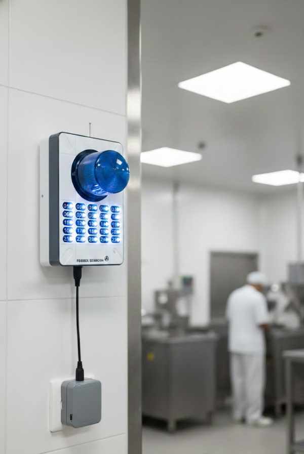 Code blue alarm beacon for industrial production line technician and supervisor alert