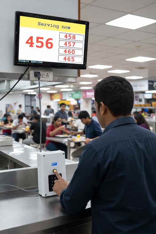 Wired Token Display System Installed in Food Court - FORBIX SEMICON Restaurant Queue Management with LED Order Number Display