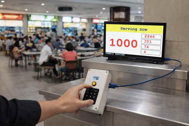Food Court Token Display System - Restaurant Order Queue Management with Dual LED Display for Counter and Kitchen