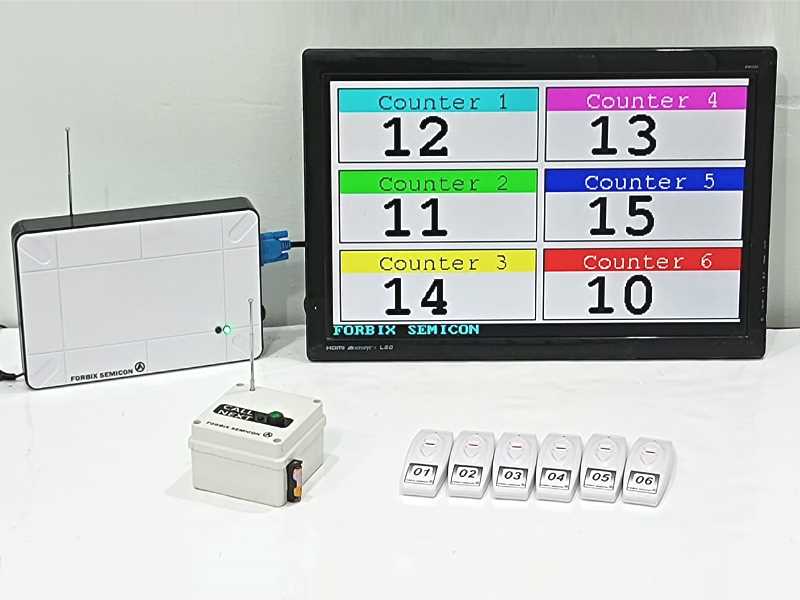 Wireless token display system, 6 consultation rooms with remotes, FORBIX SEMICON®